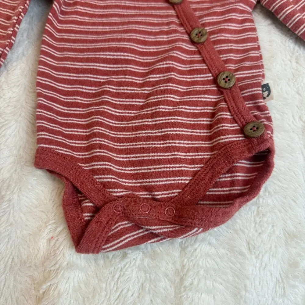 Rabbit Bear Stripe Bodysuit Onesie Wood Buttons Romper 0-3 Months Baby Boy